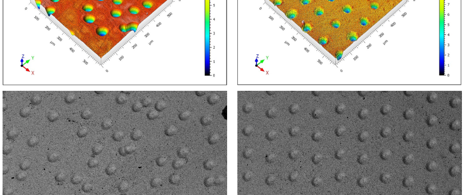 7. Appearance of texturized surfaces: (a) stochastic and (b) regular arrangemen