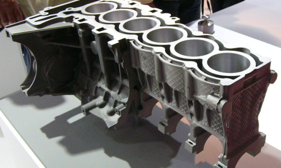 An engine block with aluminium and magnesium die castings