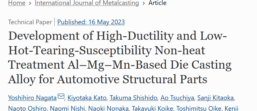 Development of High-Ductility and Low-Hot-Tearing-Susceptibility Non-heat Treatment Al–Mg–Mn-Based Die Casting Alloy for Automotive Structural Parts