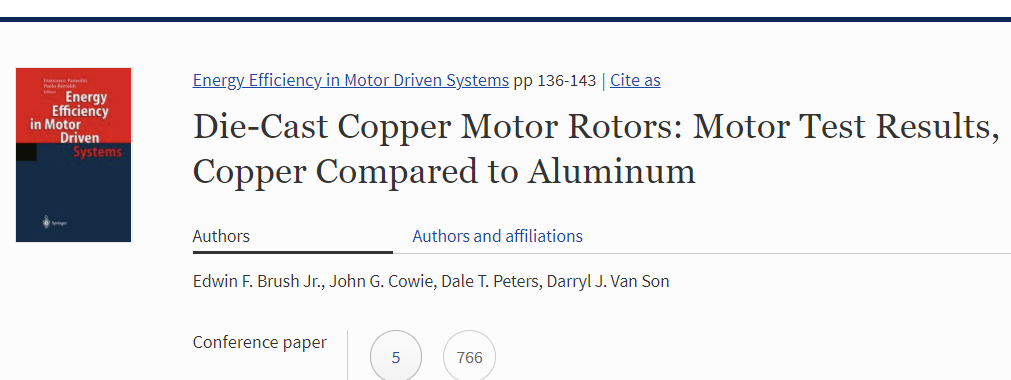 Die-Cast Copper Motor Rotors: Motor Test Results, Copper Compared to Aluminum