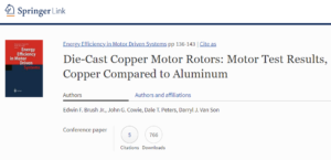 Die-Cast Copper Motor Rotors: Motor Test Results, Copper Compared to Aluminum