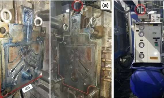 Die tool: (a) both tool half and the vacuum valve connection; (b) vacuum unit.