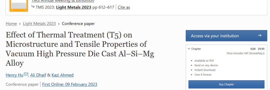 Effect of Thermal Treatment (T5) on Microstructure and Tensile Properties of Vacuum High Pressure Die Cast Al–Si–Mg Alloy