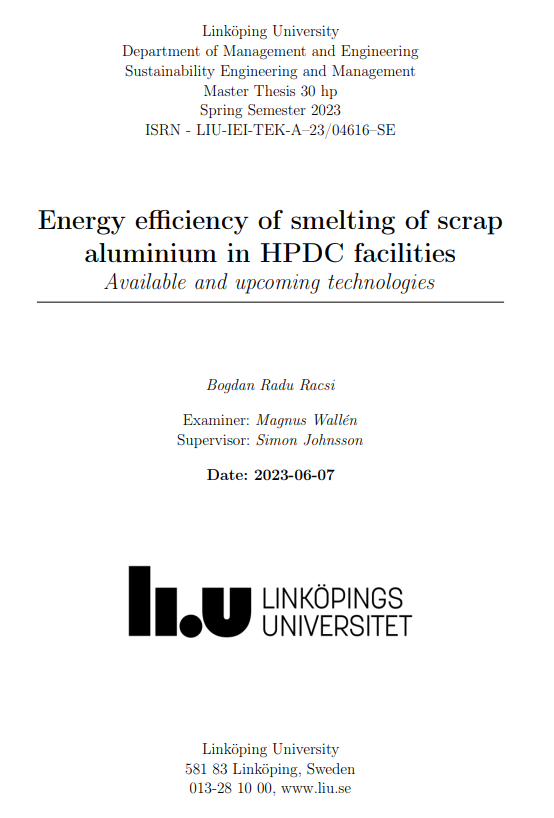 Energy efficiency of smelting of scrap aluminium in HPDC facilities
