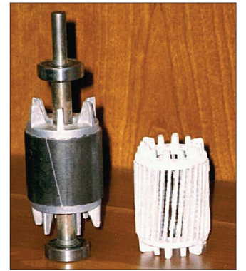 Fig. 1 – Typical aluminum rotor and squirrel cage structure after dissolution of the iron laminations