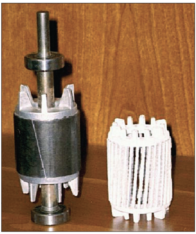 Fig. 1 – Typical aluminum rotor and squirrel cage structure after dissolution of the iron laminations.