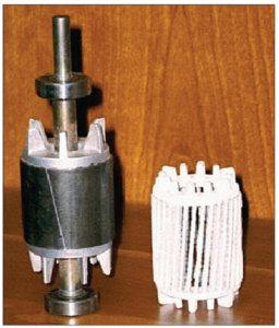 Fig. 1 – Typical aluminum rotor and squirrel cage structure after dissolution of the iron laminations.