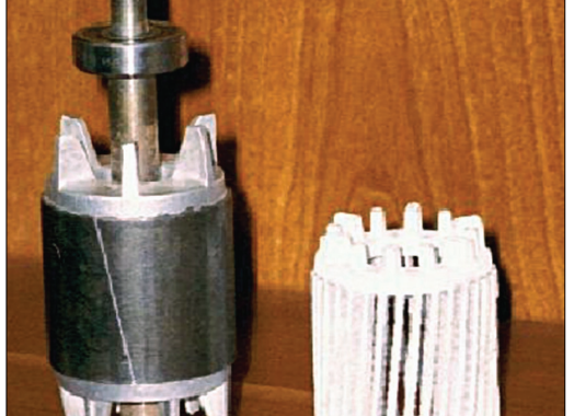 Fig. 1 – Typical aluminum rotor and squirrel cage structure after dissolution of the iron laminations.