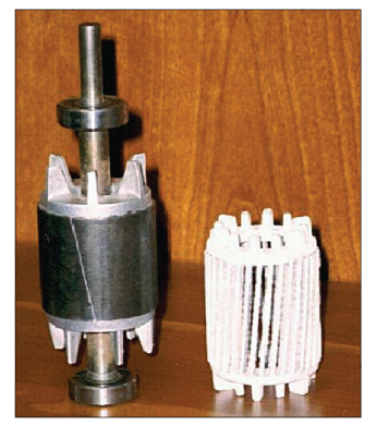 Fig. 1 – Typical aluminum rotor and squirrel cage structure after
dissolution of the iron laminations