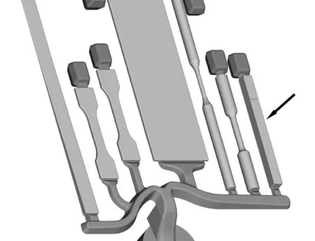 Fig. 1. Geometry of the diecasting where the investigated impact bar is indicated by the arrow.