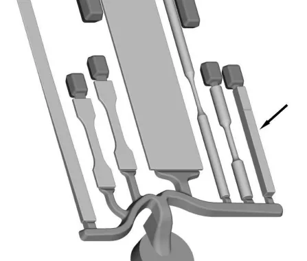 Fig. 1. Geometry of the diecasting where the investigated impact bar is indicated by the arrow.