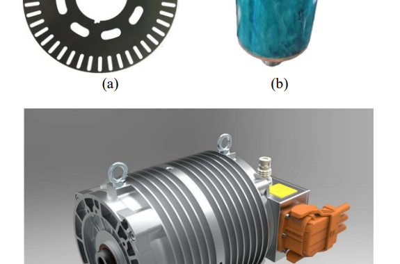 Fig. 10. 18kW IM photograph for EV: (a) Rotor core sheet; (b) Cast copper rotor; (c) Photograph of the prototype IM.