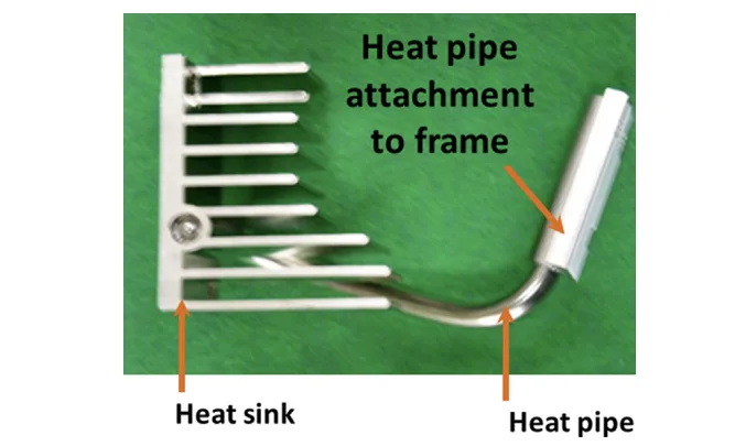 Fig. 13. Heat pipe assembly for cooling fog light LED package in headlamp