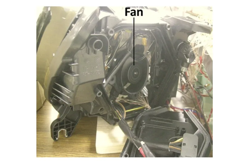 Fig. 15. Axial fan installed inside headlamp for forced convection cooling.