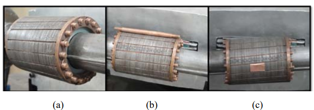 Fig. 19 Prototype rotor with (a) no fault (b) broken bar (c) inter-laminar shor