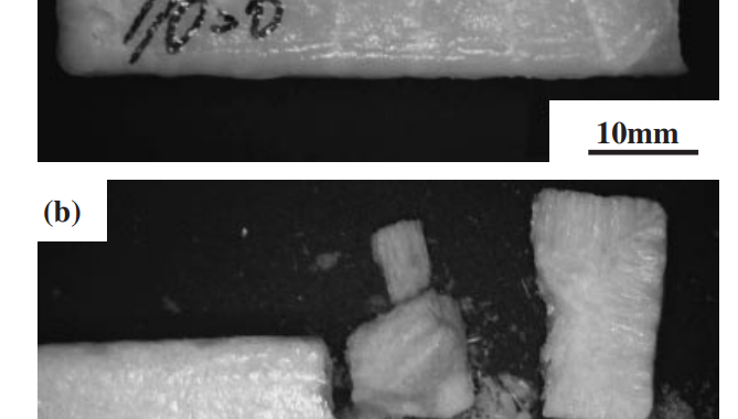 Fig. 3 Photographs of specimens at ambient temperature. (a) KCl–30 mol%NaCl. (b) K2CO3–50 mol% Na2CO3.
