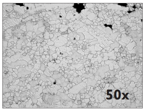 Fig. 5 – Microstructure of die cast copper specimen from the gate area of a casting produced in the H-13 tool steel die set.
