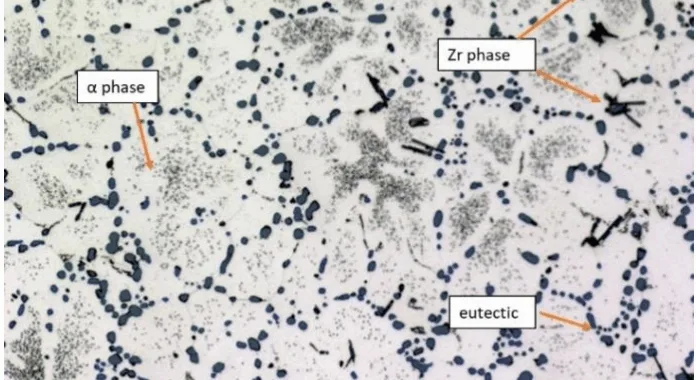 Fig. 5. Microstructure of AlSi7Mg0.3 whith 0.2% Zr, with HT cast into metal mold, etchant 0.5% HF.