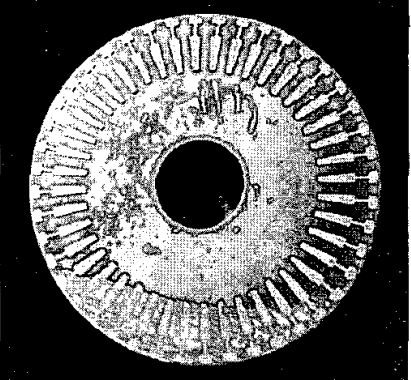 Fig.3 Cross-section of rotor for three-phase motor showing copper filling the conductor bar slots