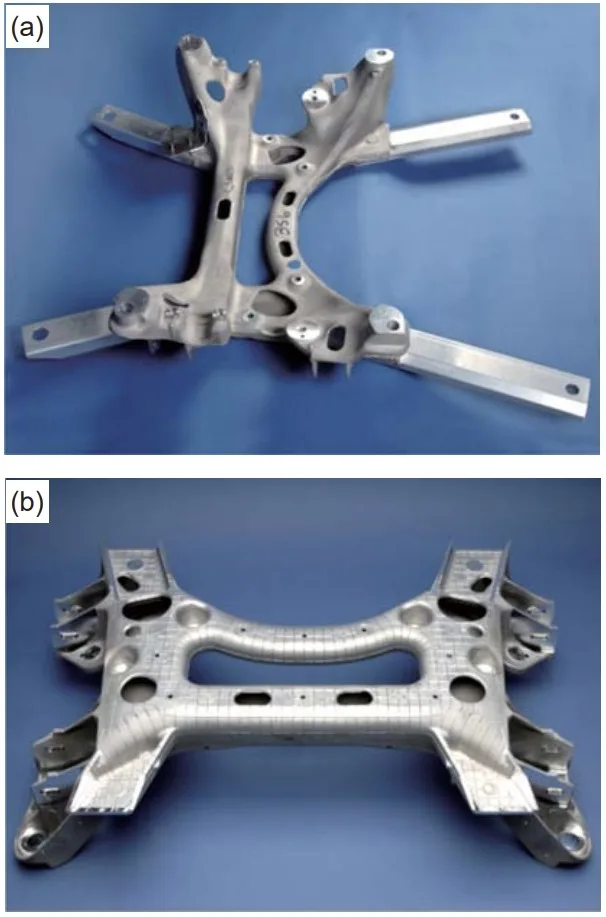 Fig.5: (a) Hollow aluminum casting; and (b) welded engine cradle for Cadillac CTS