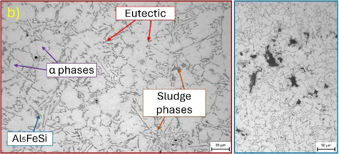 Fig. 7. EC 75 casting microstructure; a) cooled by water, b) tempered by oil