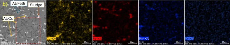Fig. 9. EC 55 casting microstructure; a) cooled by water, b) tempered by oil