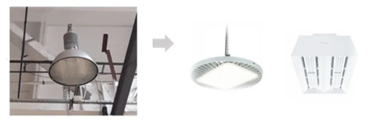 Fig. 9. Transition from the old type of lighting on the left to the modern type of LED lamps on the right