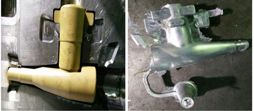 Figure 1. Photographs of ‘‘triplet’’ salt core and ‘‘triplet’’ die casting blank.