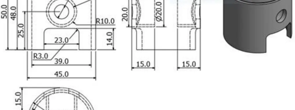 Figure 1. Standard dimensions (mm) of a 950 W electric power generator piston
