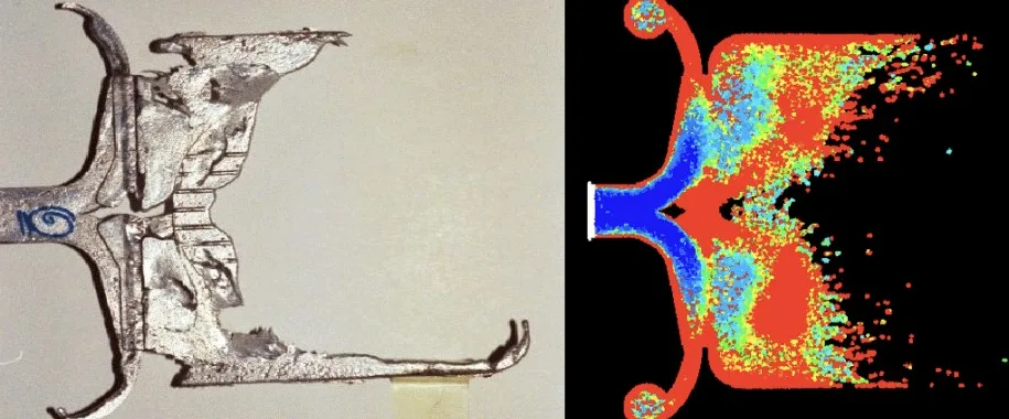 Figure 12: Short shot: experiment (left), simulation (right).