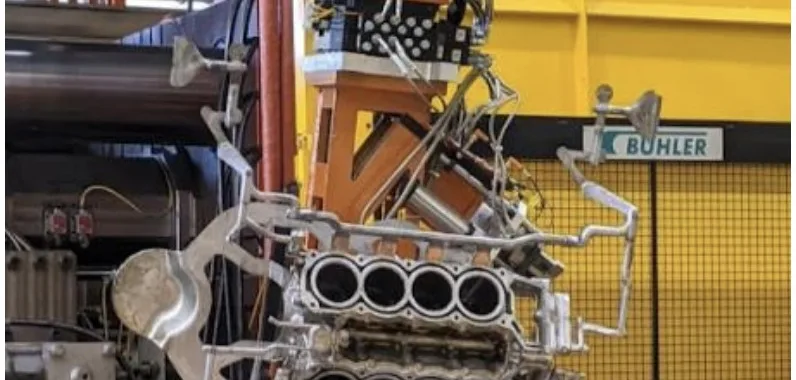 Figure 14: Biscuity, runner, gating, and venting system on casting (photo permission from Mercury Marine)