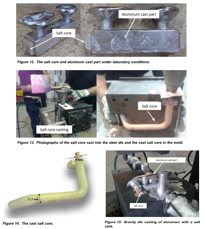 Figure 14. The cast salt core. Figure 15. Gravity die casting of aluminum with a salt core