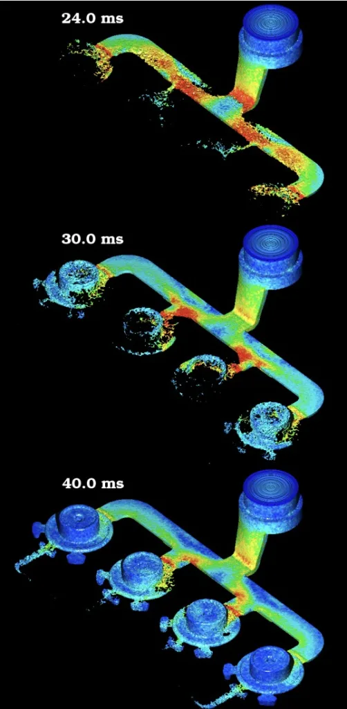 Figure 2: Filling of front servo piston at selected times.