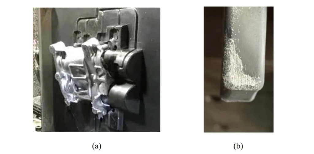 Figure 2: (a) An example of sticking. Both images courtesy of Mercury Marine. (b) An example of soldering on a die insert. 