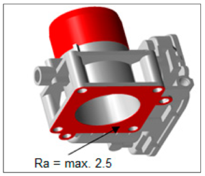 Figure 2. Throttle body with the marked value of the bearing surface roughness specified by the customer (Ra = max. 2.5 μm).