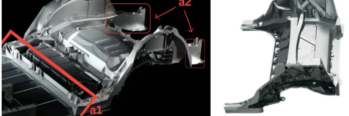 Figure 2.6: Teslas’ and Volvos’ mega-castings of the rear floor