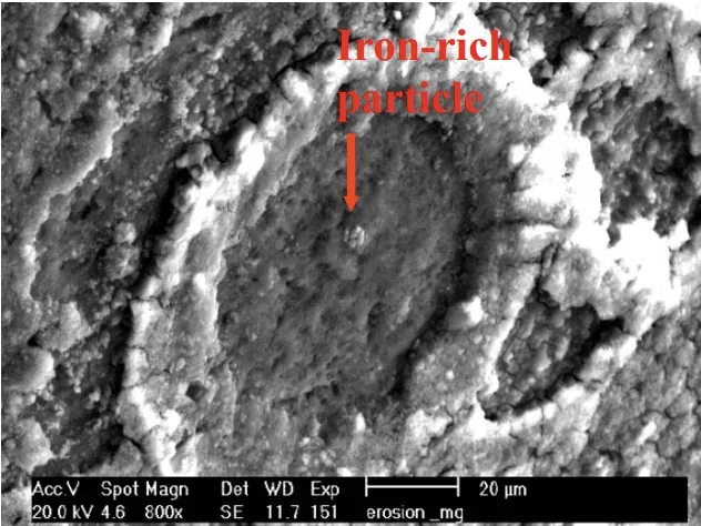 Figure 3 SEM image showing an iron-rich particle on an AM60 sample