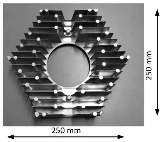 Figure 31. Photograph of high-ceiling LED lamp heat sink cast using Al-25%Si.