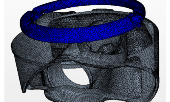Figure 5. Piston mesh for HT modelling (cooling gallery in blue)