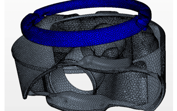 Figure 5. Piston mesh for HT modelling (cooling gallery in blue)