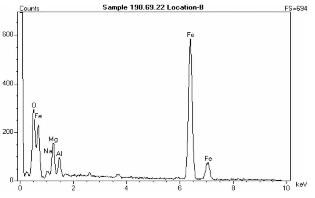 Figure 7 EDS analysis of a particle shown in the previous figure, showing high Fe level.