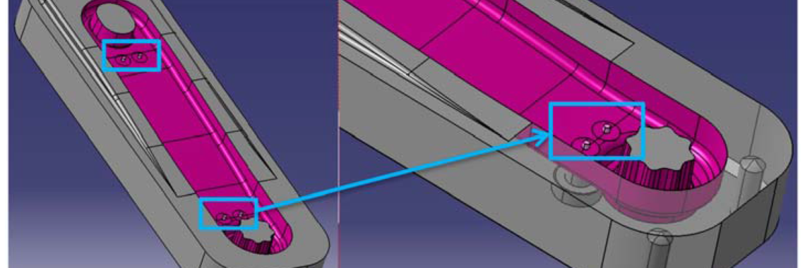 Figure 7. Detail of fixing pins in the fixed die cavity for placing the aluminium foam.
