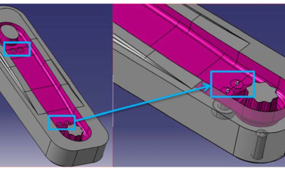 Figure 7. Detail of fixing pins in the fixed die cavity for placing the aluminium foam.