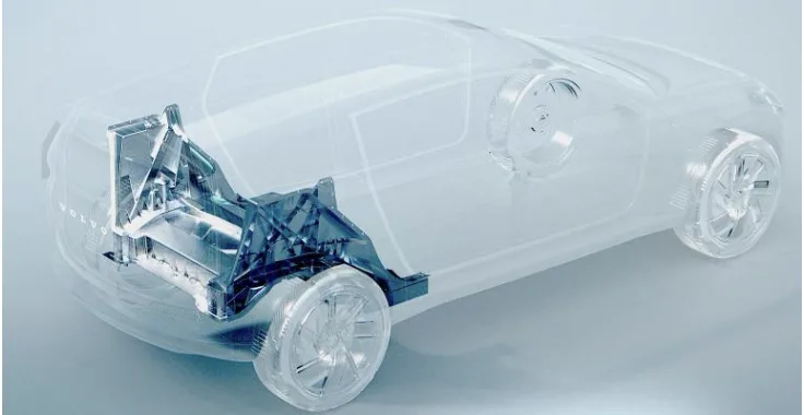 Figure 8. The megacasting replaces many stamped parts at the rear of this Volvo's chassis (Carney, 2022)