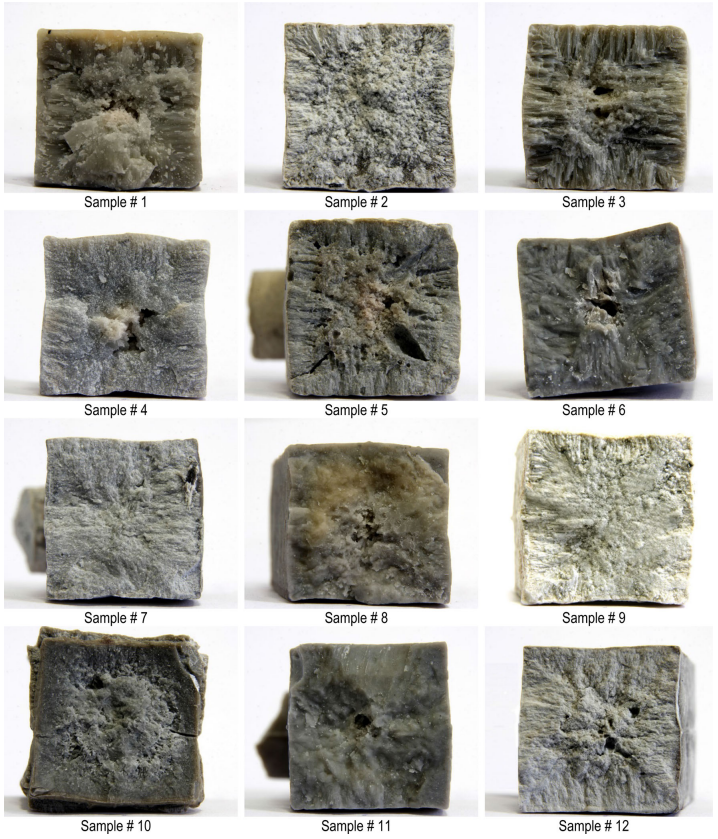 Figure 9. Fractographs of salt cores with different compositions.