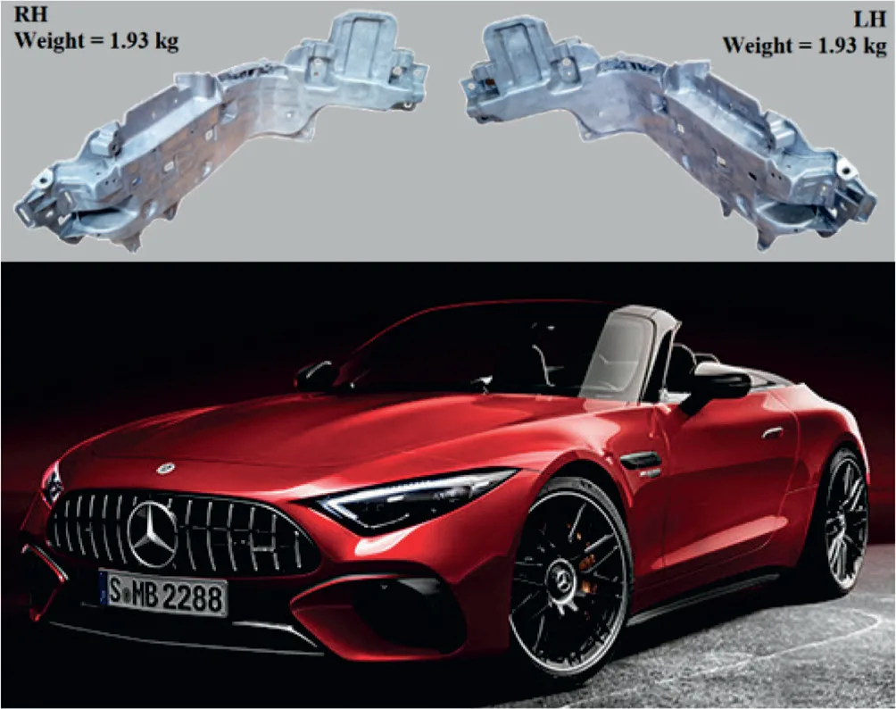 Figure 7. AM50 left hand (LH) and right hand (RH) rear support brackets on 2022 Mercedes-AMG SL roadster cast by Meridian lightweight technologies [46].