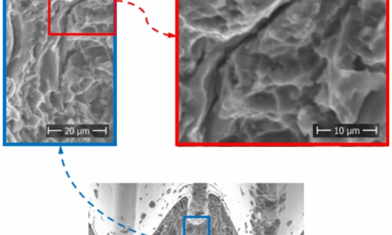 Gas inclusion cut open by drilling, on the threaded profile.