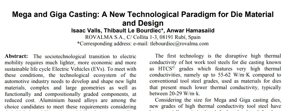 Mega and Giga Casting: A New Technological Paradigmfor DieMaterialand Design
