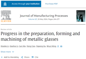 Progress in the preparation, forming and machining of metallic glasses