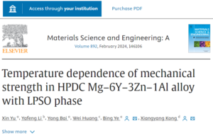 Temperature dependence of mechanical strength in HPDC Mg–6Y–3Zn–1Al alloy with LPSO phase